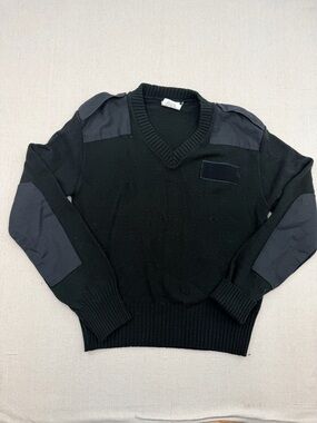 Men's Black V-Neck Patch Detail Sweater